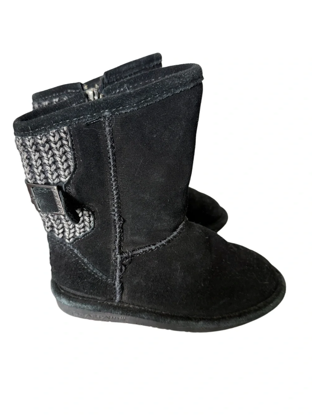 Bearpaw Bodie Toddler Black Suede Knit-Back Winter Shearling Boots-Size 10